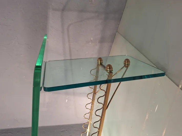 Pamono Coffee Table with Glass Top and Legs and Brass Scrolls attributed to Gio Ponti for Fontana Arte, 1940s Online