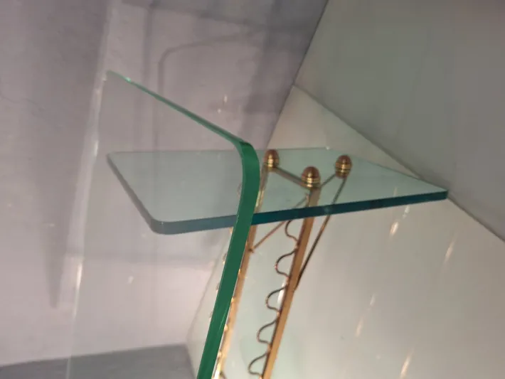 Pamono Coffee Table with Glass Top and Legs and Brass Scrolls attributed to Gio Ponti for Fontana Arte, 1940s Online