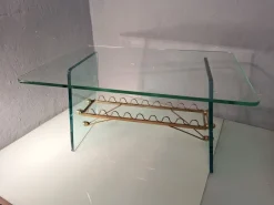 Pamono Coffee Table with Glass Top and Legs and Brass Scrolls attributed to Gio Ponti for Fontana Arte, 1940s Online