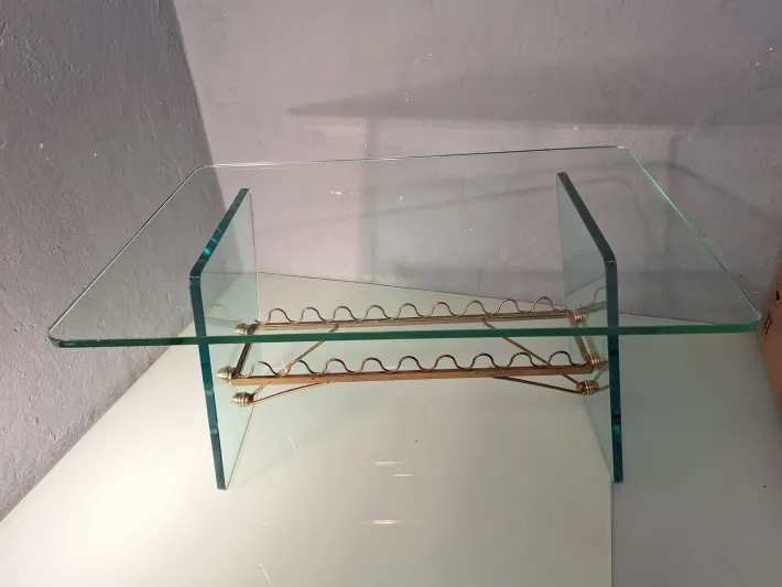 Pamono Coffee Table with Glass Top and Legs and Brass Scrolls attributed to Gio Ponti for Fontana Arte, 1940s Online