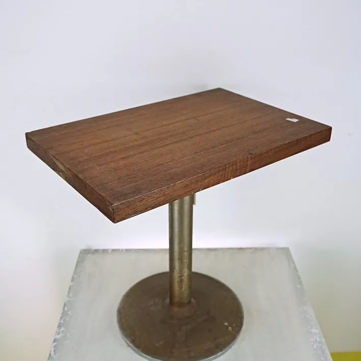 Pamono Coffee Table with Heavy Metal Base and Teak Wood Top, 1970s Clearance