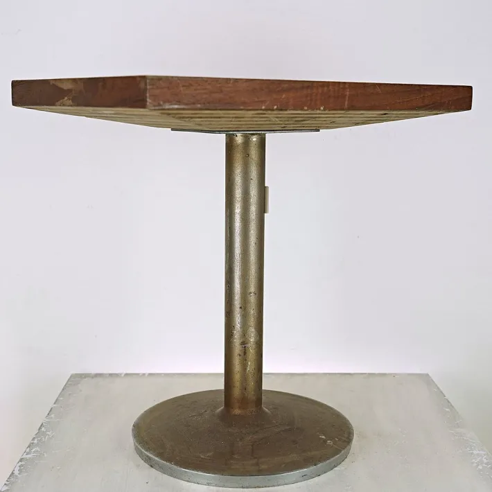 Pamono Coffee Table with Heavy Metal Base and Teak Wood Top, 1970s Clearance