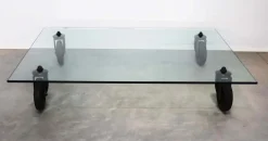 Pamono Coffee Table with Wheels by Gae Aulenti for Fontana Arte, Italy, 1980s New