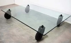 Pamono Coffee Table with Wheels by Gae Aulenti for Fontana Arte, Italy, 1980s New