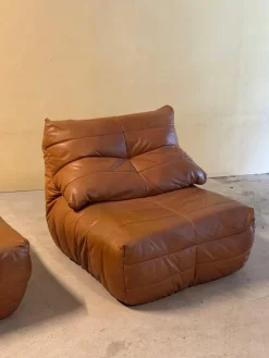Pamono Cognac Leather Panto Lounge Chairs by Marc Held for Dunlopillo, 1970s, Set of 2 New