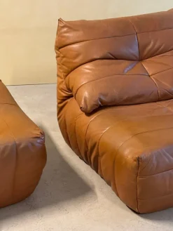 Pamono Cognac Leather Panto Lounge Chairs by Marc Held for Dunlopillo, 1970s, Set of 2 New