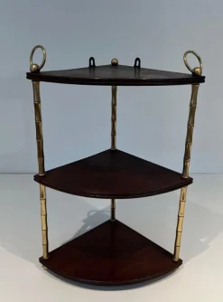 Pamono Corner Shelf in Brass Faux-Bamboo and Mahogany in the style of Maison Baguès Outlet