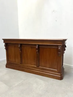 Pamono Counter in Elm Wood with Carved Details