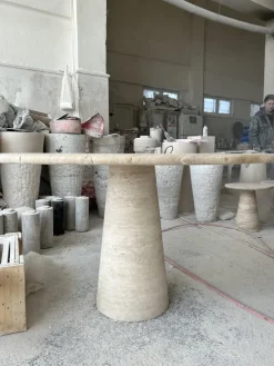 Pamono Cream Travertine Round Dining Table from My Habitat Design Sale