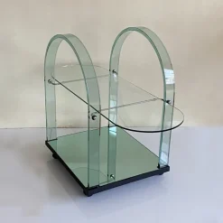 Pamono Curved Green Glass Bar Cart by Fiam, Italy, 1980s Hot