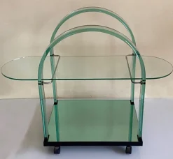 Pamono Curved Green Glass Bar Cart by Fiam, Italy, 1980s Hot