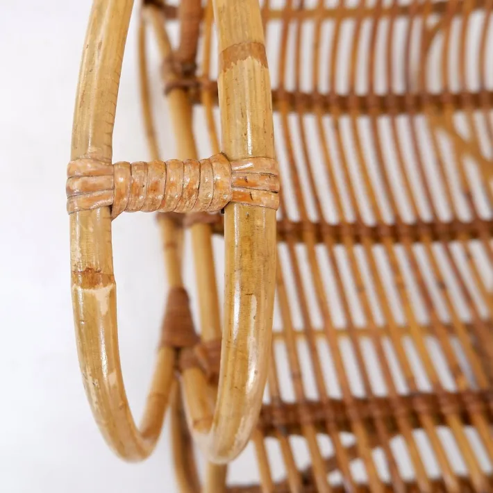 Pamono Curved Rattan and Bamboo Armchair, 1950s-1960s New