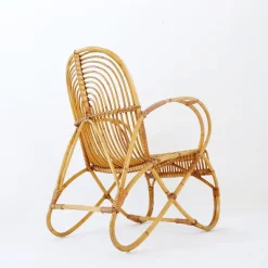 Pamono Curved Rattan and Bamboo Armchair, 1950s-1960s New