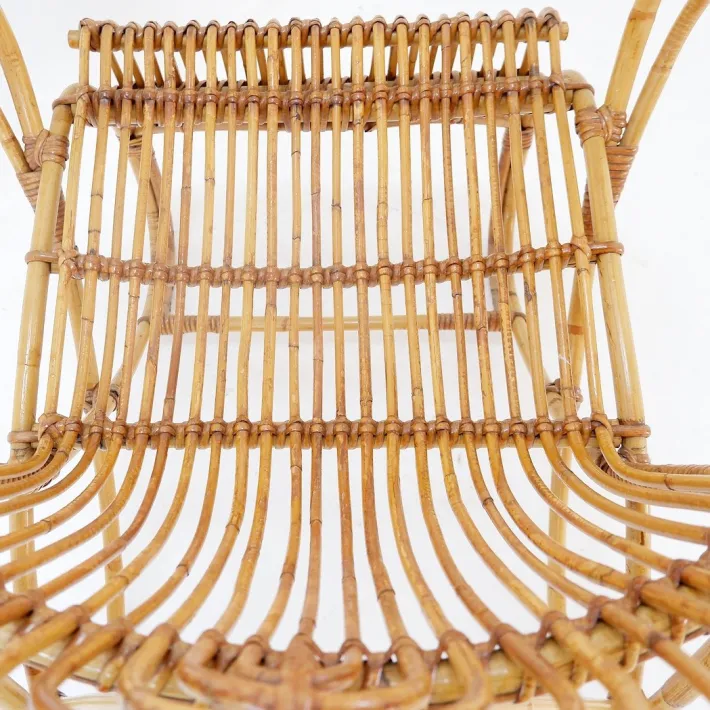 Pamono Curved Rattan and Bamboo Armchair, 1950s-1960s New