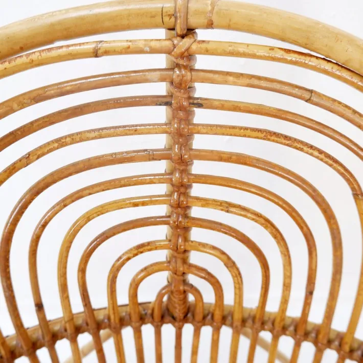 Pamono Curved Rattan and Bamboo Armchair, 1950s-1960s New