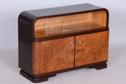 Pamono Czech Art Deco Cabinet in Oak, Maple and Glass, 1930s Sale