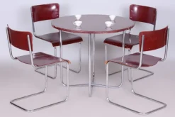 Pamono Czech Bauhaus Chrome Dining Table and Chairs attributed to Hynek Gottwald, 1930s, Set of 5