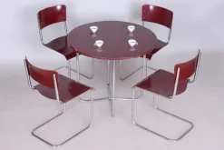 Pamono Czech Bauhaus Chrome Dining Table and Chairs attributed to Hynek Gottwald, 1930s, Set of 5