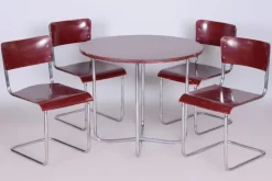 Pamono Czech Bauhaus Chrome Dining Table and Chairs attributed to Hynek Gottwald, 1930s, Set of 5