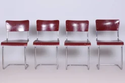 Pamono Czech Bauhaus Chrome Dining Table and Chairs attributed to Hynek Gottwald, 1930s, Set of 5