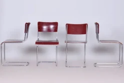 Pamono Czech Bauhaus Chrome Dining Table and Chairs attributed to Hynek Gottwald, 1930s, Set of 5