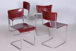 Pamono Czech Bauhaus Chrome Dining Table and Chairs attributed to Hynek Gottwald, 1930s, Set of 5