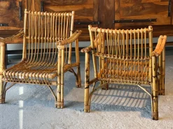 Pamono Dal Vera Bamboo and Rattan Sofa and Armchairs, 1970, Set of 3 New