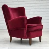 Pamono Danish Armchair in Cherry-Red Velour with Beech Legs, 1960s New