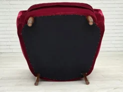 Pamono Danish Armchair in Cherry-Red Velour with Beech Legs, 1960s New