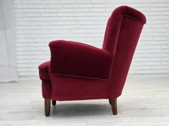 Pamono Danish Armchair in Cherry-Red Velour with Beech Legs, 1960s New