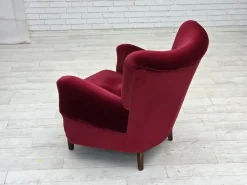 Pamono Danish Armchair in Cherry-Red Velour with Beech Legs, 1960s New