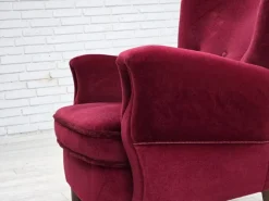 Pamono Danish Armchair in Cherry-Red Velour with Beech Legs, 1960s New