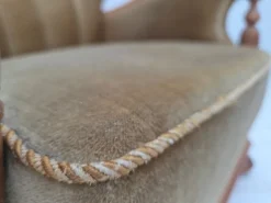 Pamono Danish Armchair in Green Velour and Carved Oak, 1960s Best