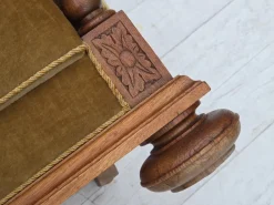 Pamono Danish Armchair in Green Velour and Carved Oak, 1960s Best