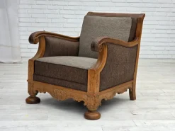 Pamono Danish Armchair in Wool and Carved Oak, 1950s Clearance