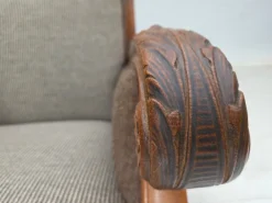 Pamono Danish Armchair in Wool and Carved Oak, 1950s Clearance