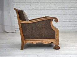 Pamono Danish Armchair in Wool and Carved Oak, 1950s Clearance