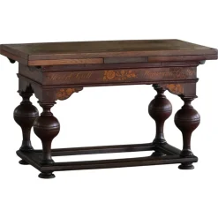 Pamono Danish Baroque Extendable Oak Table with Intarsia, 19th Century