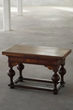 Pamono Danish Baroque Extendable Oak Table with Intarsia, 19th Century