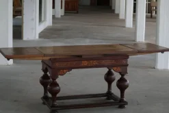 Pamono Danish Baroque Extendable Oak Table with Intarsia, 19th Century