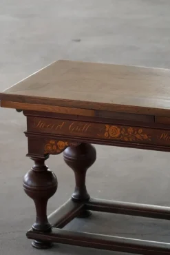 Pamono Danish Baroque Extendable Oak Table with Intarsia, 19th Century