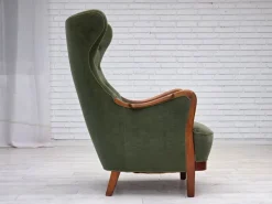 Pamono Danish Highback Armchair in Green Velour and Teak Wood, 1960s Sale