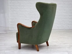 Pamono Danish Highback Armchair in Green Velour and Teak Wood, 1960s Sale