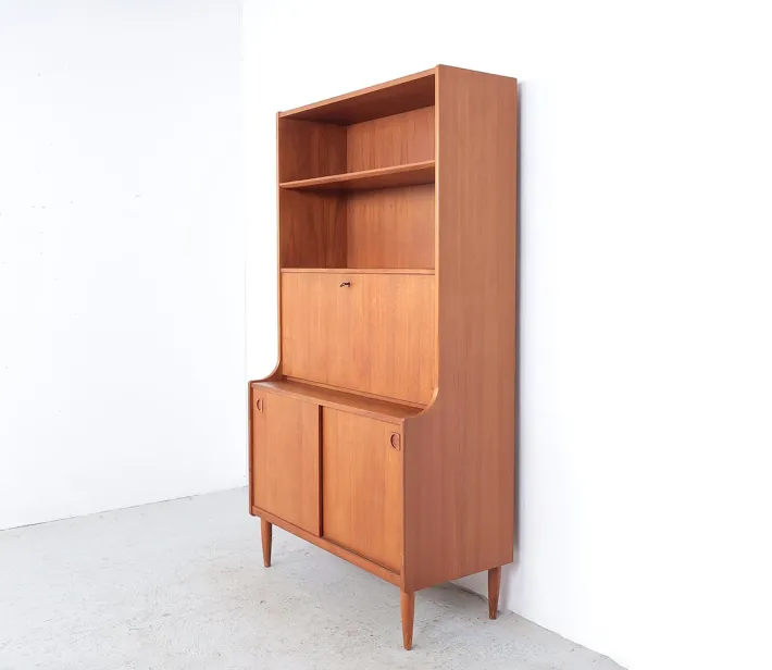 Pamono Danish Illuminated Bookcase with Bar, 1960s Clearance