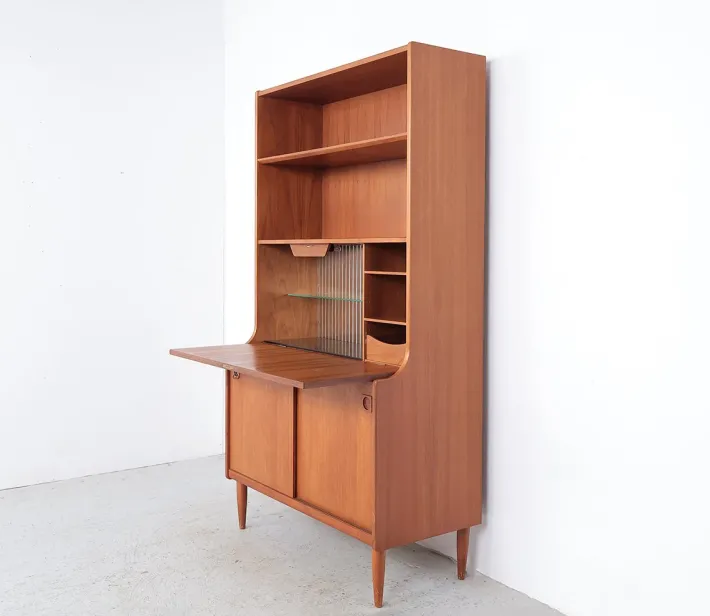 Pamono Danish Illuminated Bookcase with Bar, 1960s Clearance