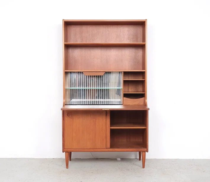Pamono Danish Illuminated Bookcase with Bar, 1960s Clearance