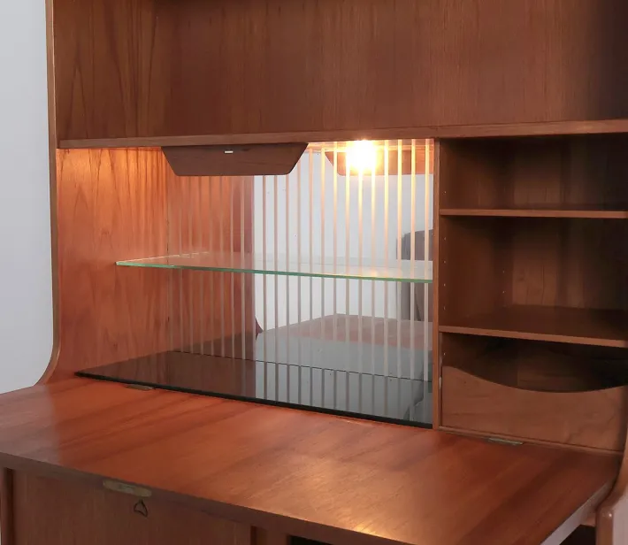 Pamono Danish Illuminated Bookcase with Bar, 1960s Clearance