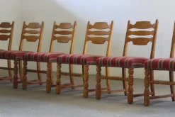 Pamono Danish Modern Brualist Oak Dining Chairs by Henning Kjærnulf, 1960s, Set of 6 New