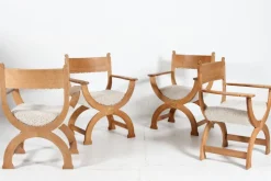 Pamono Danish Oak and Sheepskin Kurul Chairs by Henning Kjærnulf for EG Møbler, 1970s, Set of 4