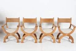 Pamono Danish Oak and Sheepskin Kurul Chairs by Henning Kjærnulf for EG Møbler, 1970s, Set of 4